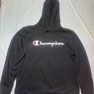 Champion Fleece Pullover Knit Logo Hoodie Black Men's Size XL Great Condition
